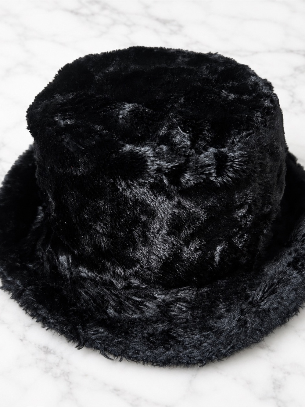 Vintage Y2K/90s Black Faux Fur Bucket Hat - Women Accessories